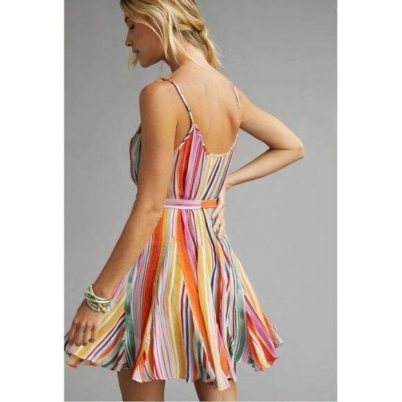 NEW Anthropologie Velvet Graham & Spencer Tiana Multi Striped Mini Dress Large - Picture 4 of 4